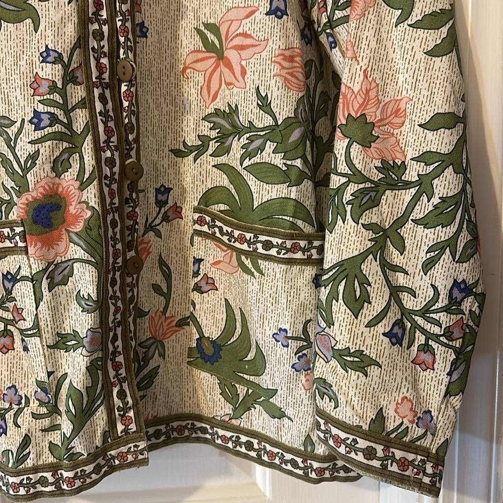 Women’s Vintage Tudor Court Floral 100% Cotton Jacket Size Large - Picture 4 of 9